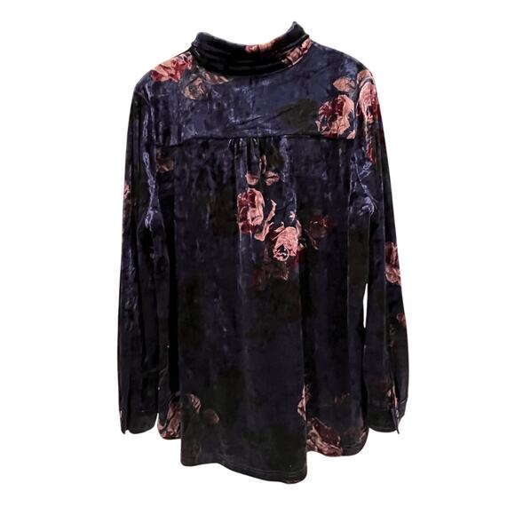 Belle by Kim Gravel Crushed Velvet Floral Button-Up Top – Size Large - Picture 2 of 10